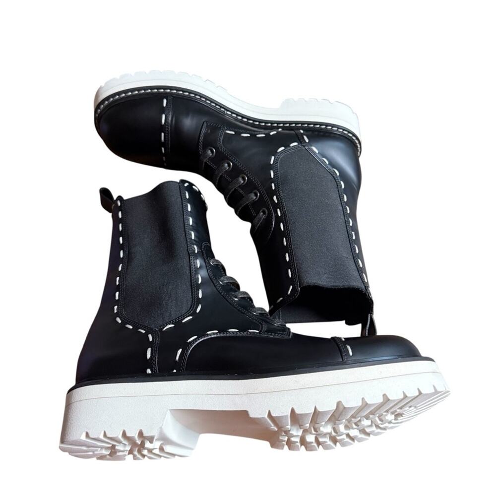 Dolce & Gabbana Leather Combat Boots Mid Calf Contrast Stitch EU 38.5 US 8.5 - Picture 8 of 13